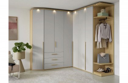 Montino von Musterring - Eckschrank mit Frontschubkästen Balkeneiche - satingrau