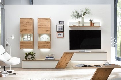 Ramos von Decker - Wohnwand V15401 Asteiche massiv und Glas weiß