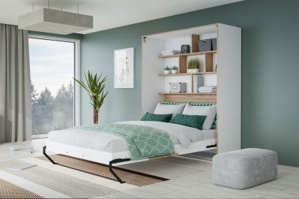 S-Room von Forte - Schrankbett 140x200 cm vertikal klappbar weiß - Eiche