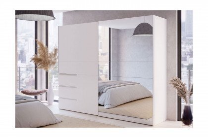Winn 2 Spiegel von Forte - weißer Schwebetürenschrank mit Schubladen & Spiegel