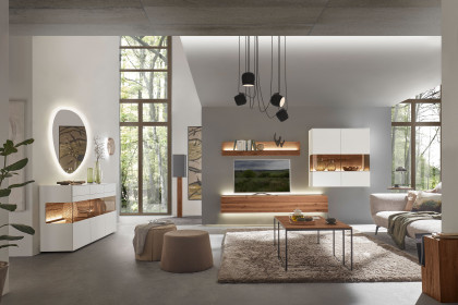 Torido von Hartmann - Wohnwand V26 Lack weiß/ Kerneiche/ Parsolglas