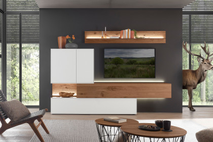 Torido von Hartmann - Wohnwand V28 Lack weiß/ Kerneiche/ Riffeiche