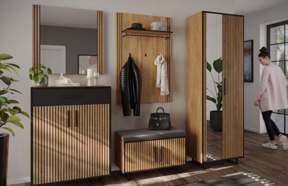 Bella-Foyer von Elfo Möbel - Garderobe mit Akustikpaneel in Eiche