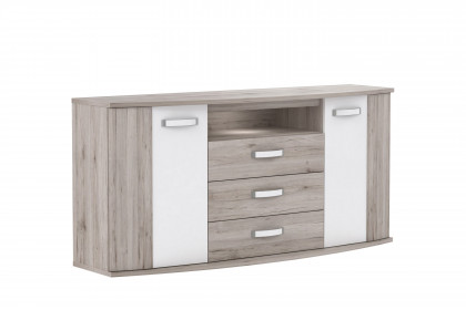 Rondino von Forte - Sideboard mit Beleuchtung Sandeiche - weiß Hochglanz