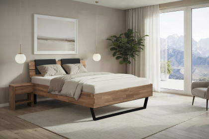 Davos von Elfo Möbel - Metallkufen-Bett Eiche mit Kopfteilpolster-Set schwarz