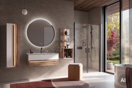 Jarin von Musterring - Badezimmer in Altholz-Eiche und Colorglas weiß