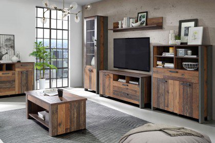 Clif-living von Forte - Wohnwand old wood kombiniert mit Betonoptik