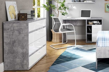 Canmore von Forte - Schubkastenkommode Betonoptik - weiß Glanz