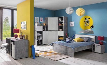 Canmore von Forte - Jugendzimmer-Set 6-teilig Beton - Glanz weiß