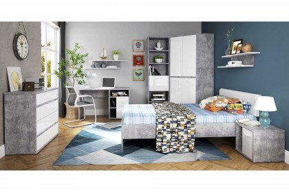 Canmore von Forte - 8-teiliges Jugendzimmer Beton - Glanz weiß