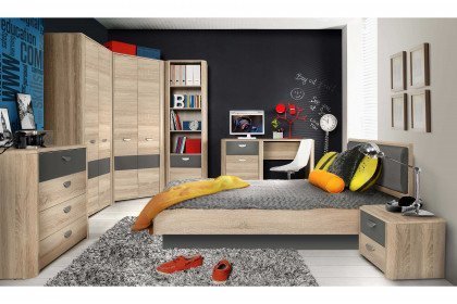 Yoop von Forte - Jugendzimmer-Set 3-teilig Sonoma Eiche - grau