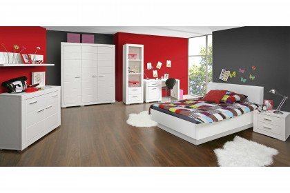 Snow von Forte - Schrank weiß 3-türig & Bett weiß 120x200 cm