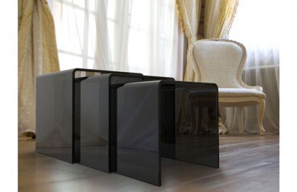 Olivea von Akante - Satztische Glas grau getönt, 3-er Set