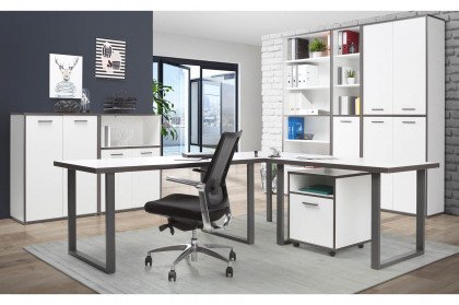 Keflavik von Forte - modernes Büromöbel-Set 9-teilig weiß - grau