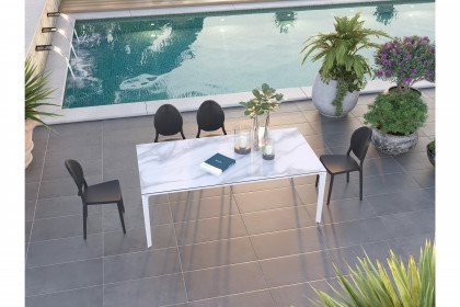 Mallorca von Akante - Gartentisch Keramik Marmoroptik & Aluminium weiß