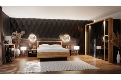 Tuluza von Forte - Schlafzimmer schwarz Hochglanz & matt - Catania Oak