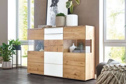 Talvera 1015 von Decker - Highboard Asteiche/ Farbglas weiß