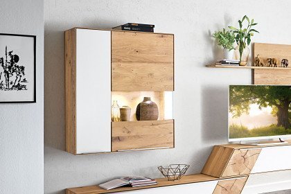 Talvera 1015 von Decker - Hängeschrank Asteiche/ Farbglas weiß