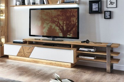 Talvera 1015 von Decker - Lowboard aus Asteiche massiv/ Farbglas weiß