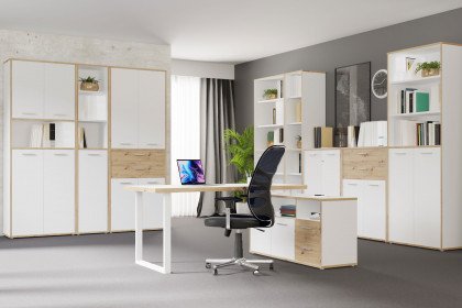 Keflavik von Forte - Büroeinrichtung in Weiß & Artisan Eiche Nachbildung, 8-teilig