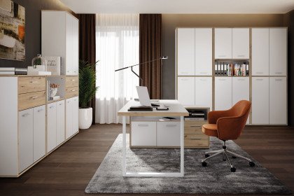 Keflavik von Forte - 4-teilige Büroeinrichtung weiß/ Artisan Eiche Nachbildung