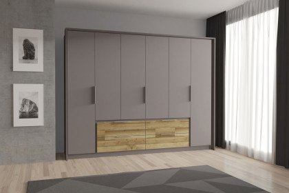 Luano von Forte - Schlafzimmerschrank 6-türig mit 4 Schubladen grau - Eiche