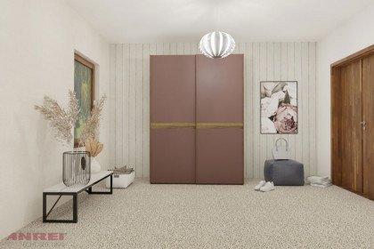 Schiebetürenschrank von ANREI - Schrank 2-türig Astnuss - Lack beere